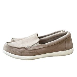 CROCS WALU II LOAFERS BOAT FLATS WOMEN'S SIZE 8W SHOES KHAKI STUCCO TAN CANVAS